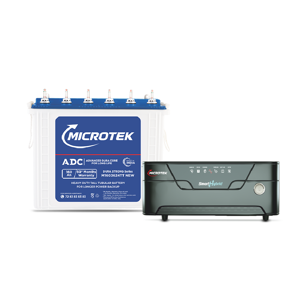 SMART HYBRID NEW 875 (12V – 715VA/580W) Pure Sine Wave Inverter with M1603624TT 160Ah Battery Combo