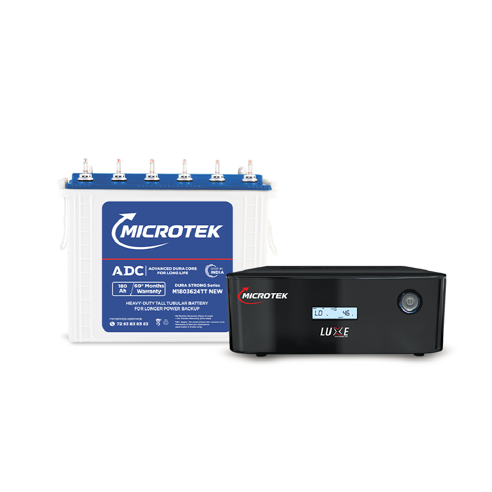 LUXE NEW 1400 (12V – 1100VA/880W) Pure Sine Wave Inverter with M1803624TT 180Ah/12V Battery Combo