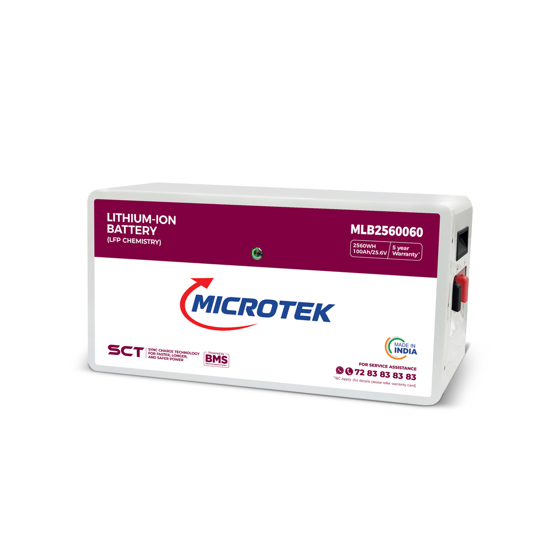Microtek Lithium Battery 100Ah/25.6V (MLB2560060) – LiFePO4, 2.56kWh, >3500 Cycles