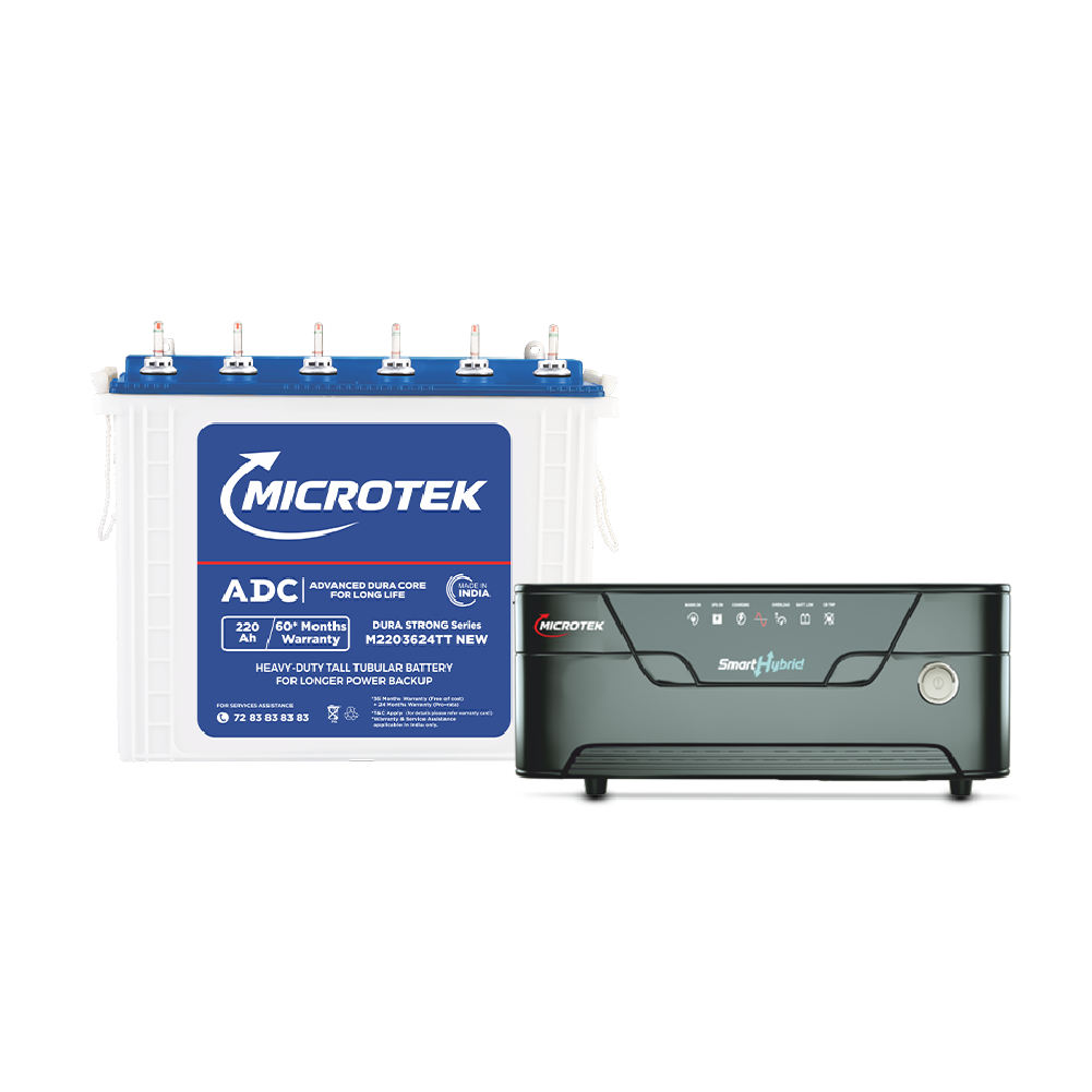 Smart Hybrid UPS 1875 24V Pure Sine Wave 1650VA + M2203624TT 220Ah Tubular Inverter Battery | Warranty: 36M (Inverter) & 60M (Battery)